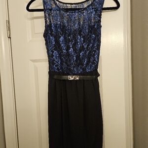 Elegant Black and Blue Lace Dress